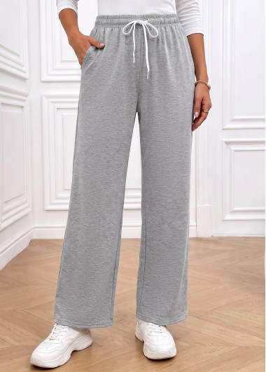women clothes image of Light Grey Wide Leg Drawastring High Waisted Pants