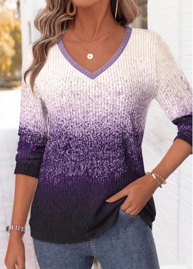 women clothes image of Purple Ombre Tummy Coverage Long Sleeve T Shirt