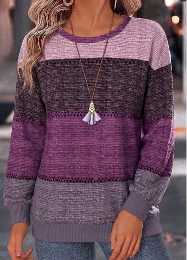 women clothes image of Purple Geometric Print Tummy Coverage Long Sleeve Sweatshirt