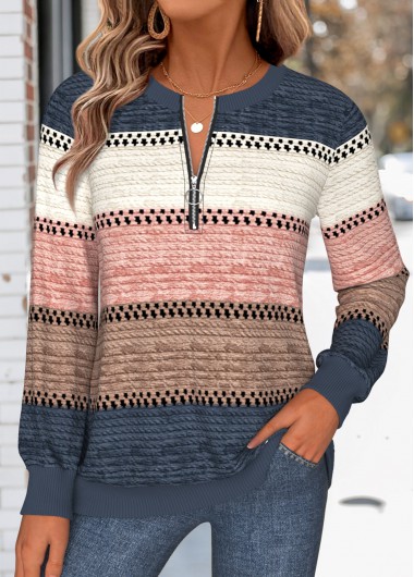 women clothes image of Multi Color Striped Tummy Coverage Long Sleeve Sweatshirt