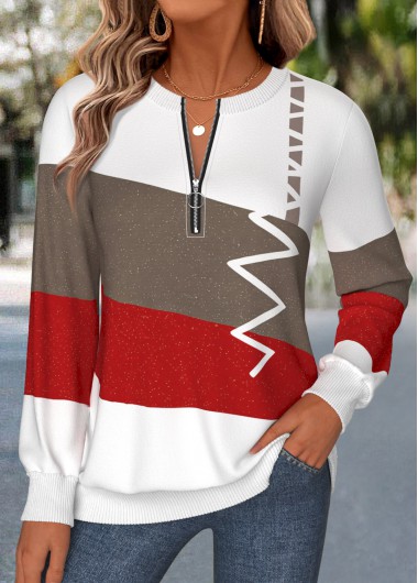 women clothes image of Multi Color Geometric Print Tummy Coverage Long Sleeve Sweatshirt