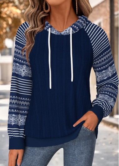 women clothes image of Navy Tribal Print Long Sleeve Hoodie