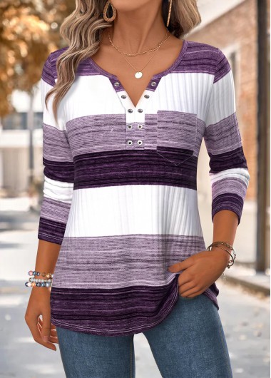 women clothes image of Purple Geometric Print Single Chest Pocket T Shirt