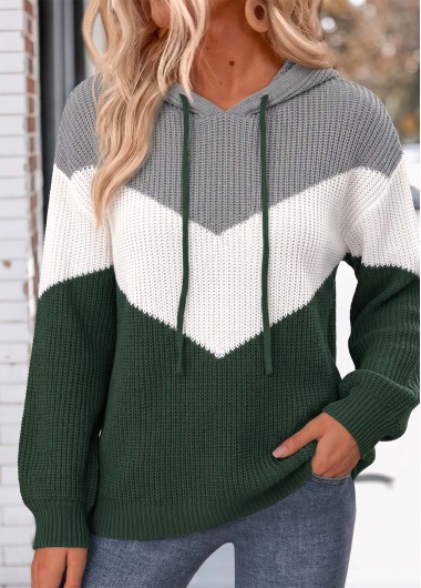 women clothes image of Multi Color Geometric Print Patchwork Long Sleeve Hoodie