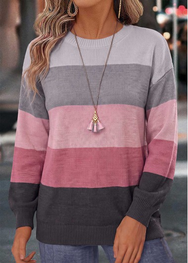 women clothes image of Multi Color Tummy Coverage Long Sleeve Round Neck Sweatshirt