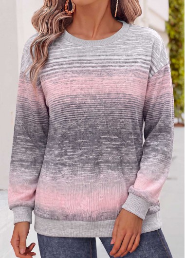 women clothes image of Light Pink Striped Tummy Coverage Long Sleeve Sweatshirt