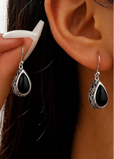 women clothes image of Black Color Droplet Alloy Detail Earrings