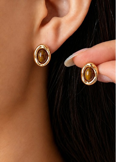 women clothes image of Vintage Golden Oval Polyresin Earrings Set