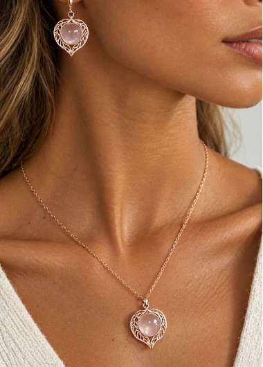 women clothes image of Golden Heart Alloy Earrings and Necklace