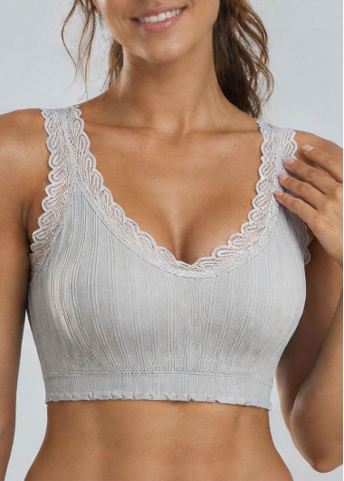women clothes image of Dusty Blue Lace Trim V Neck Bra
