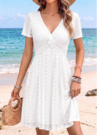 women clothes image of White Short Layered V Neck Dress
