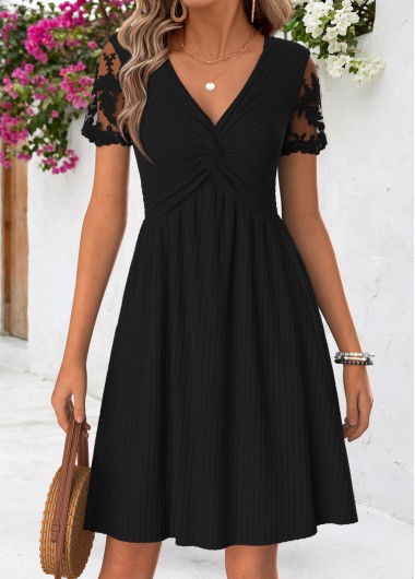 women clothes image of Black Short Sleeve V Neck Dress