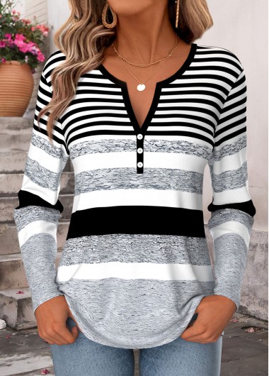 women clothes image of Black Striped Tummy Coverage Long Sleeve T Shirt