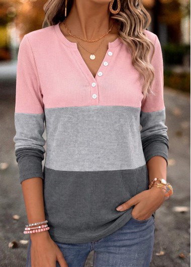 women clothes image of Pink Geometric Print Tummy Coverage Long Sleeve T Shirt