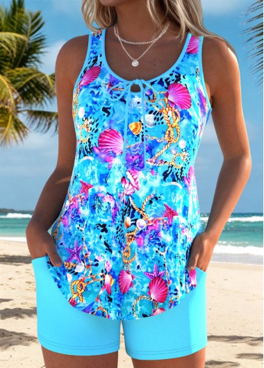 women clothes image of Light Blue Mid Waisted Two-piece Tankini Set