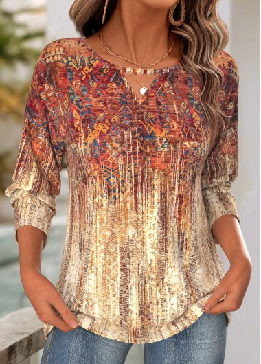 women clothes image of Multi Color Tribal Print Tummy Coverage T Shirt