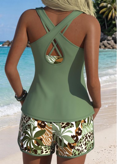 women clothes image of Sage Green Mid Waisted Three-piece Tankini Set