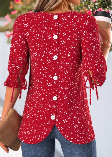 women clothes image of Red Geometric Print Bowknot Half Sleeve T Shirt