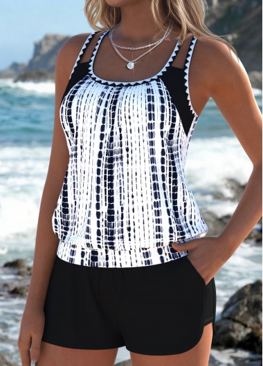 women clothes image of White Mid Waisted Two-piece Tie Dye Print Tankini Set