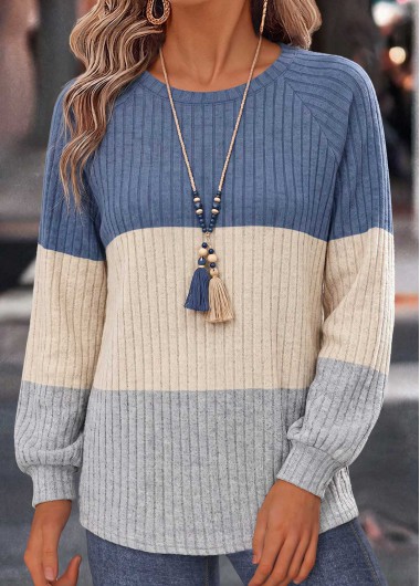 women clothes image of Multi Color Patchwork Long Sleeve Round Neck Sweatshirt