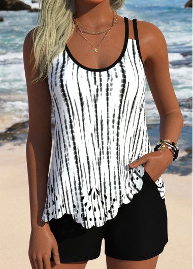 women clothes image of Black Mid Waisted Curved Hem Tankini Set