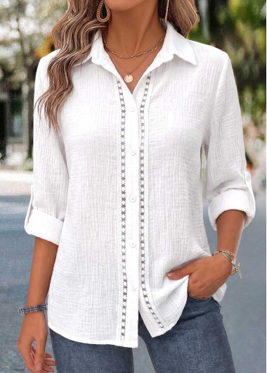 women clothes image of Raw White Patchwork 3/4 Sleeve Shirt