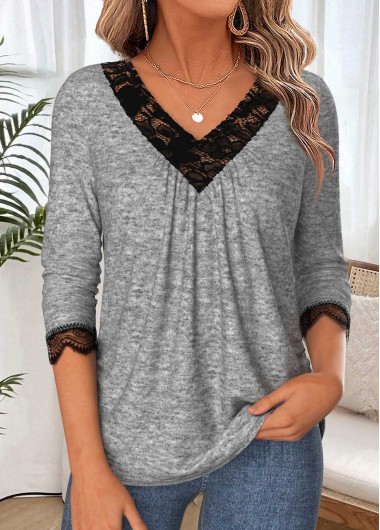 women clothes image of Light Grey Marl Patchwork Long Sleeve T Shirt