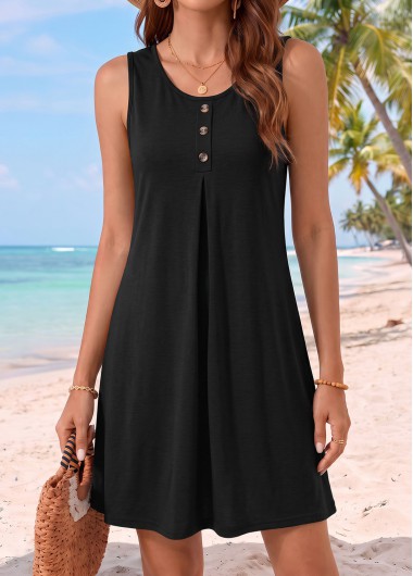 women clothes image of Black Short Tummy Coverage Sleeveless Round Neck Dress