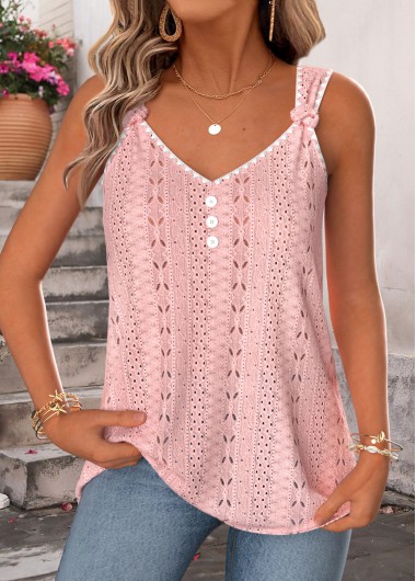 women clothes image of Dusty Pink Tie Sleeveless V Neck Tank Top