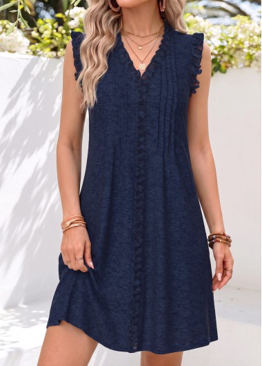 women clothes image of Navy Short Ruffle V Neck Dress
