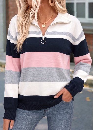 women clothes image of Pink Geometric Print Tummy Coverage Long Sleeve Sweater