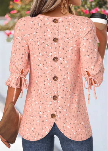 women clothes image of Pink Ditsy Floral Print Curved Hem T Shirt