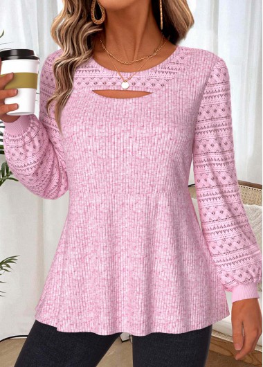 women clothes image of Pink Layered Long Sleeve Round Neck T Shirt