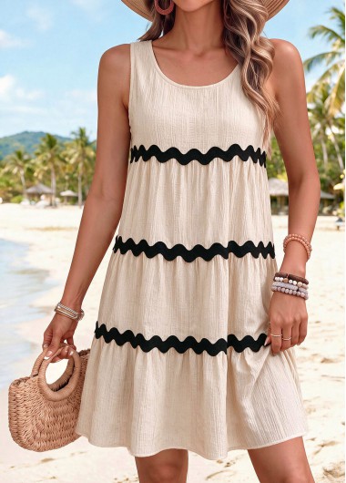 women clothes image of Beige Short Tummy Coverage A Line Sleeveless Dress