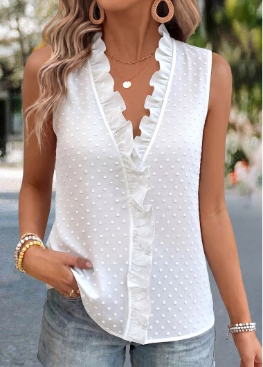 women clothes image of White Ruffle Sleeveless V Neck Tank Top
