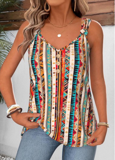 women clothes image of Multi Color Striped Tie Sleeveless V Neck Tank Top