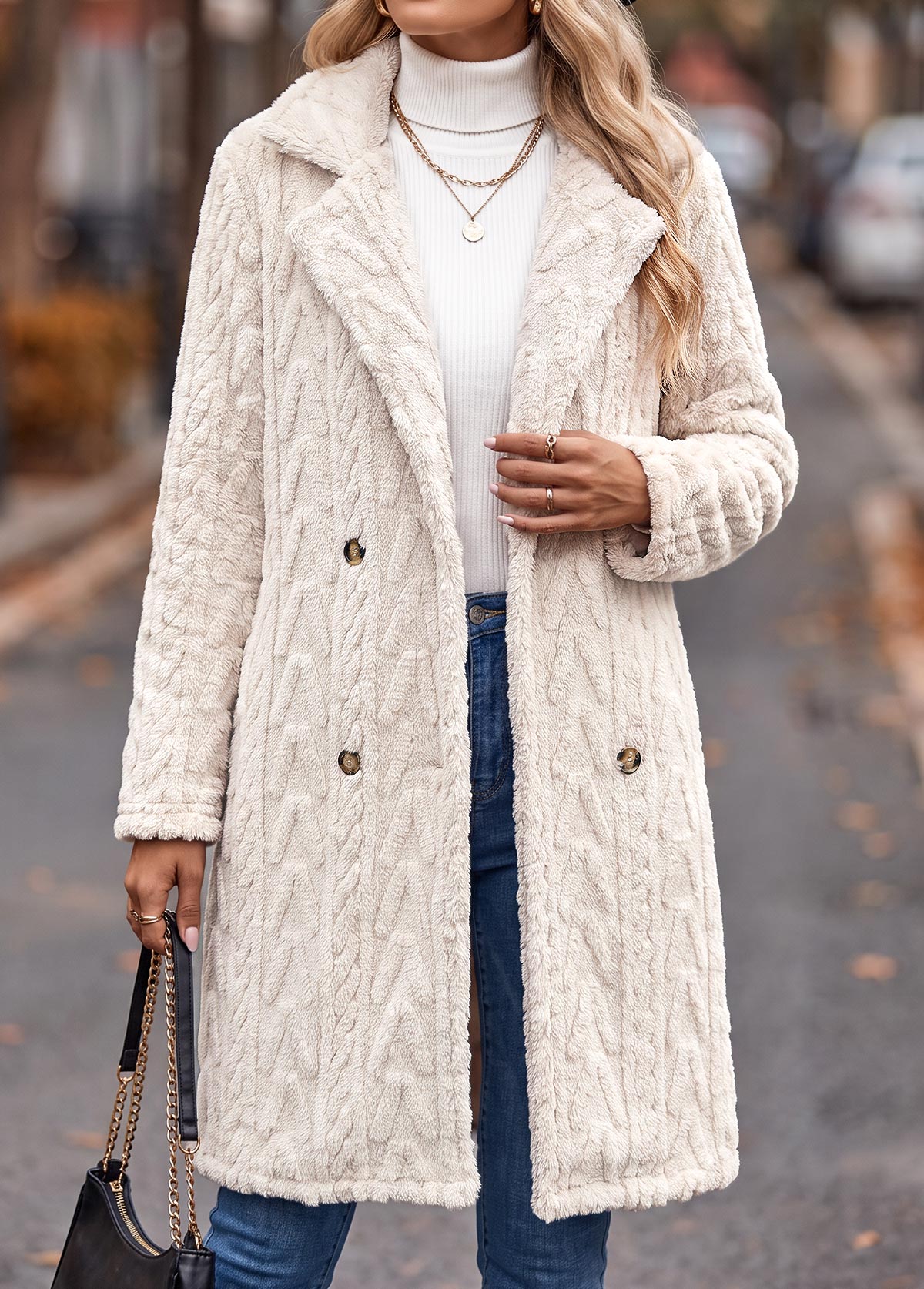 Beige Tummy Coverage Long Sleeve Lapel Coat 6
