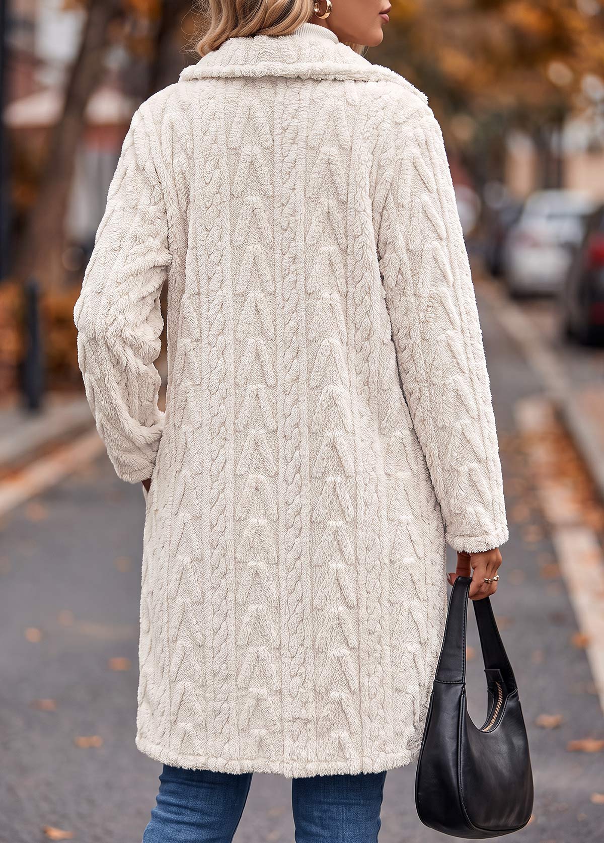 Beige Tummy Coverage Long Sleeve Lapel Coat 2