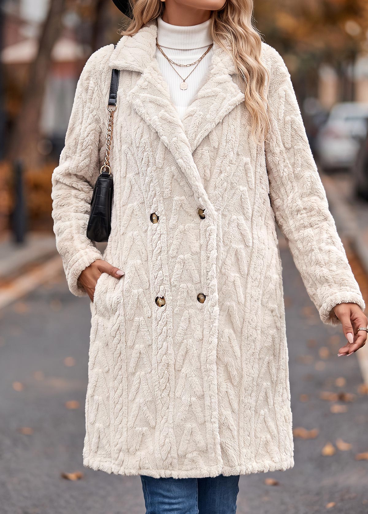Beige Tummy Coverage Long Sleeve Lapel Coat 3