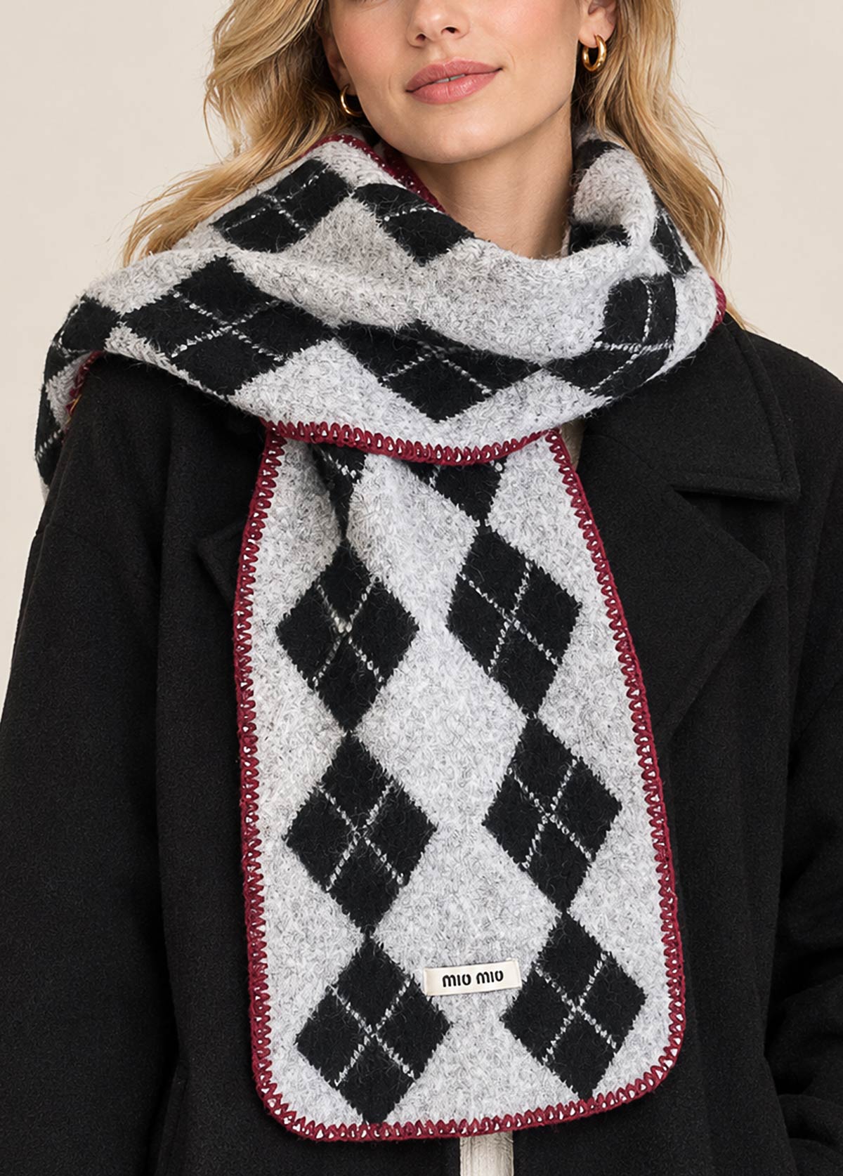 Grey Argyle Geometric Print Scarf for Women 2