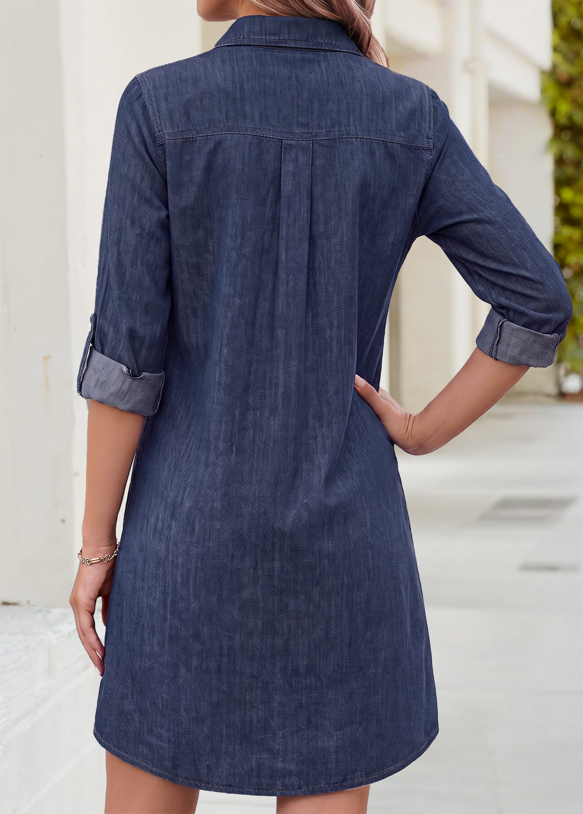 Denim Blue Short Patch Pocket Long Sleeve Dress 2