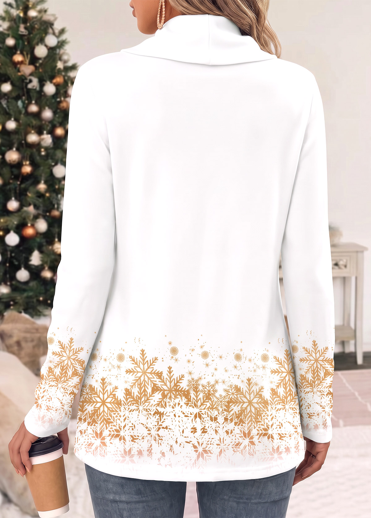 Christmas White Curved Hem Long Sleeve T Shirt 2