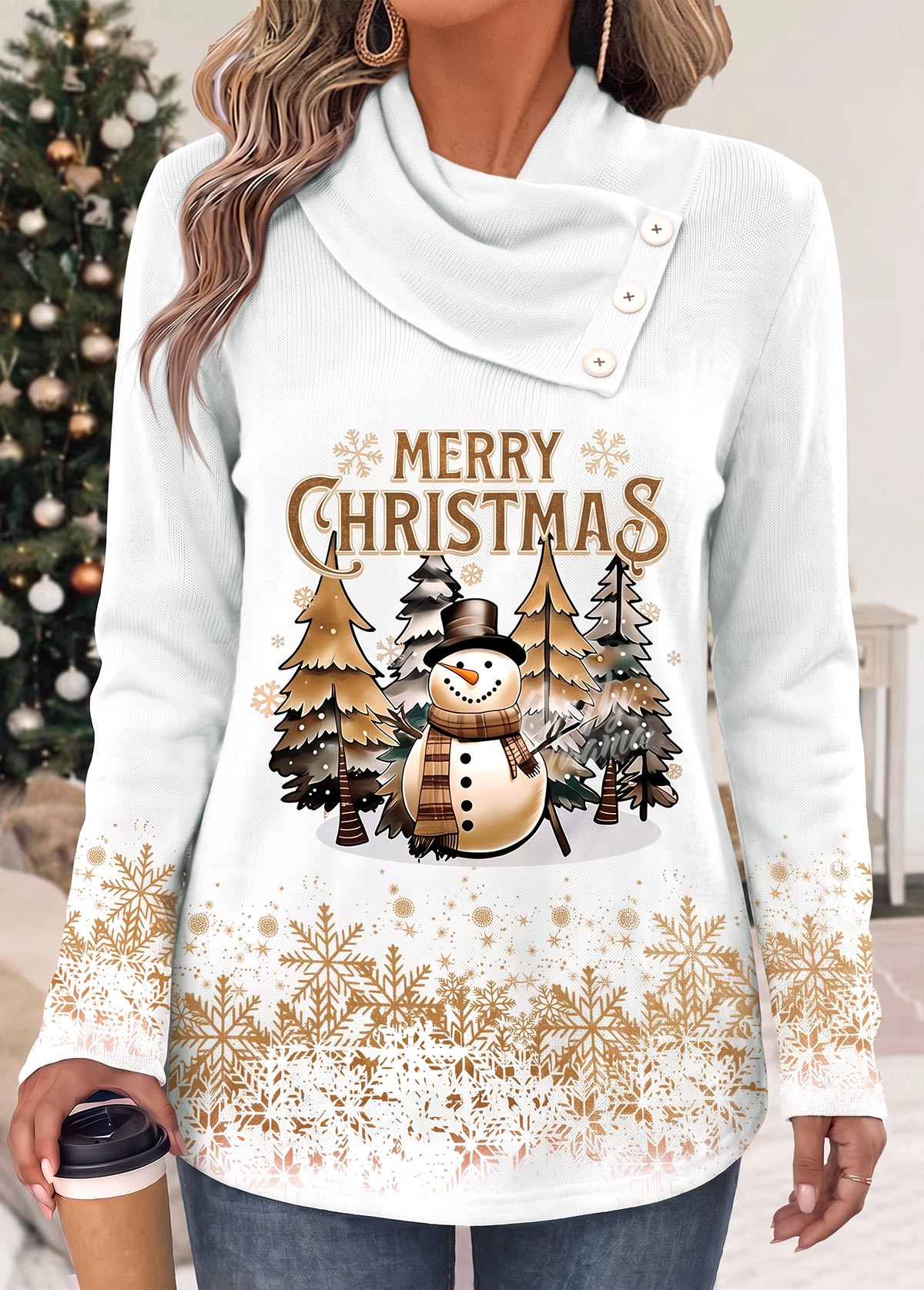 Christmas White Curved Hem Long Sleeve T Shirt 3