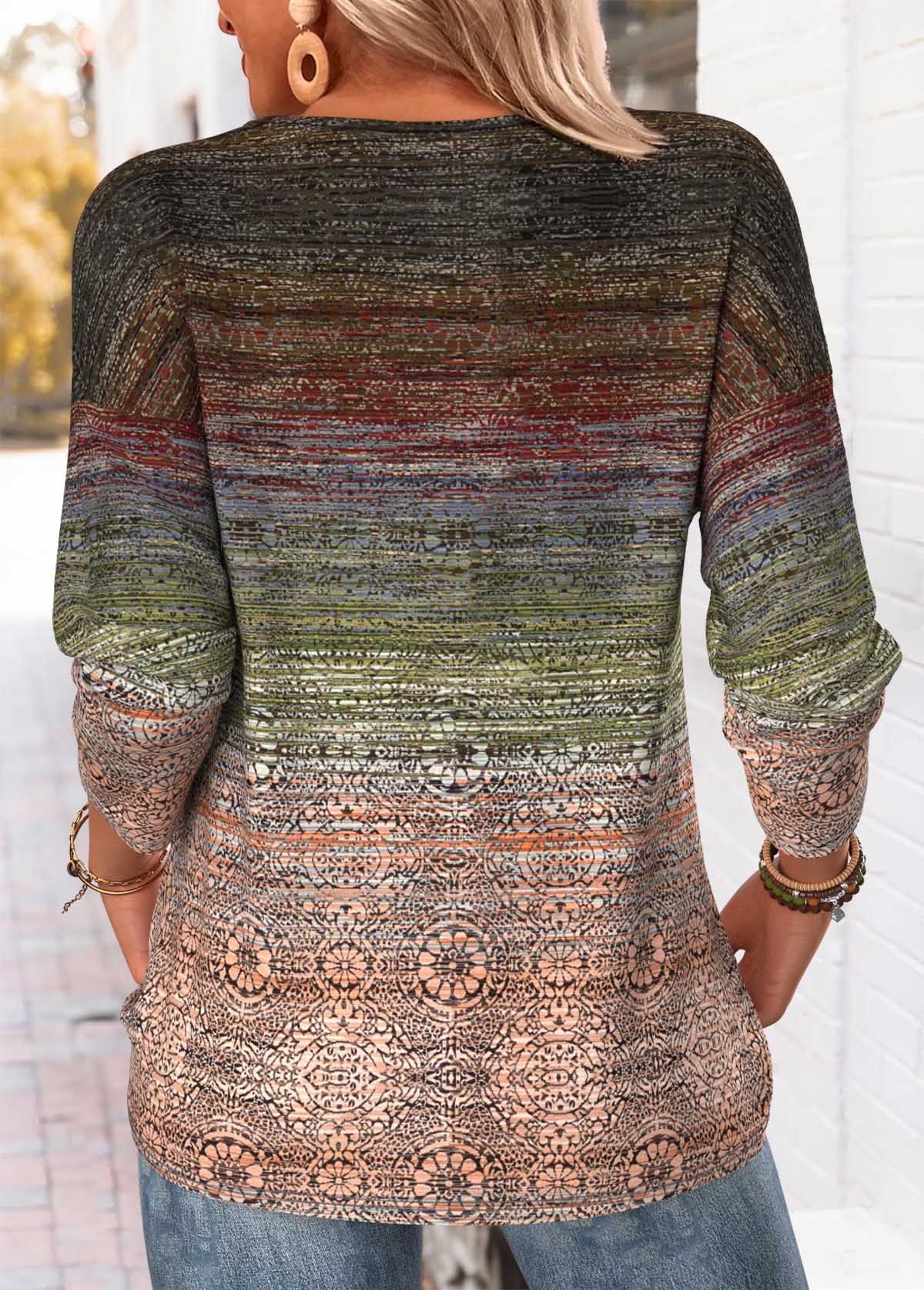 Multi Color Tribal Print Beaded Long Sleeve T Shirt 2