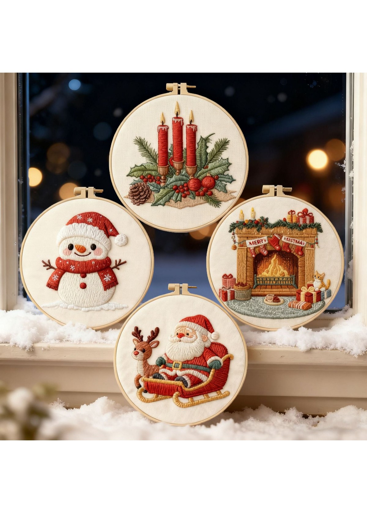 Woodland Sleigh Santa and Reindeer Embroidery Kit 2