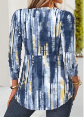 Blue Geometric Print Long Sleeve Fake Two Piece Twinset 2
