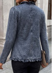 Blue Double Side Pockets Long Sleeve Coat 2