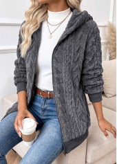 Dark Grey Tummy Coverage Long Sleeve Hooded Coat 6