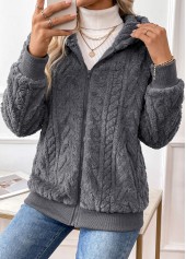 Dark Grey Tummy Coverage Long Sleeve Hooded Coat 3