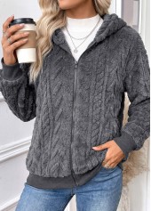 Dark Grey Tummy Coverage Long Sleeve Hooded Coat 5